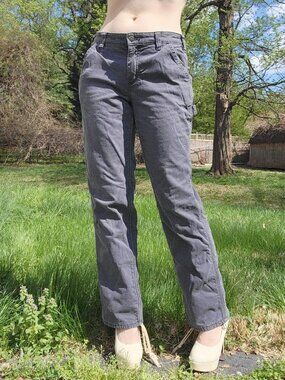 【 carhartt grey fleece lined canvas midrise pants 】